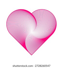 Herz aus vielen kleinen Herzformen zusammengesetzt. Abstraktes geometrisches modernes lineares Gestaltungselement in rosafarbener Farbe. Romantisches Symbol für den Valentinstag, Liebeskarten, Hochzeitseinladungen, Poster, Branding.