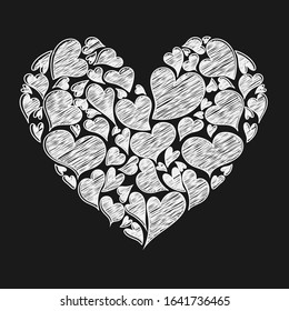 Heart Composition. White Chalk Dawning. Big Heart Full Of Many Small Hearts. Romantic Symbol For Love Confession. Be My Valentine. Decorative Elements. Isolated Heart. Valentine's Day Background. 