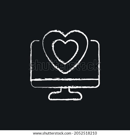 Heart with computer chalk icon. Vector isolated black illustration