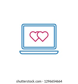heart, computer, love, matching icon. Element of romance for mobile concept and web apps illustration. Thin color line icon for website design and development, app development on white background