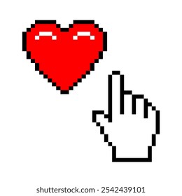 heart and computer pointer, hand with index finger, vector illustration 