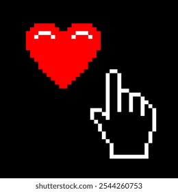 heart and computer pointer, hand with index finger, vector illustration 