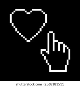 heart and computer pointer, hand with index finger, vector illustration 