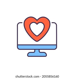 Heart with computer RBG color icon. Thin line vector illustration.