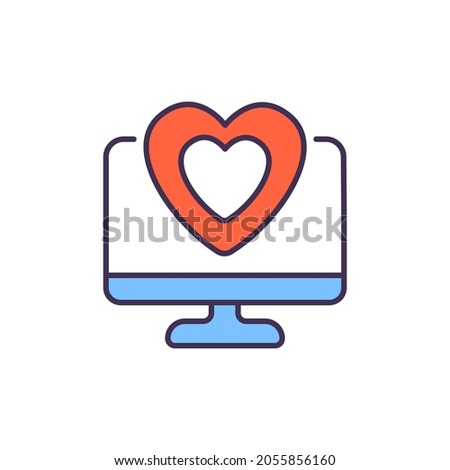 Heart with computer RBG color icon. Thin line vector illustration.