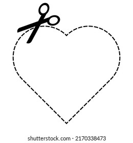 Heart concept with dotted line and scissors.  love symbol with scissors dotted line.  Illustration isolated on former backgrounds. Vector illustration eps10