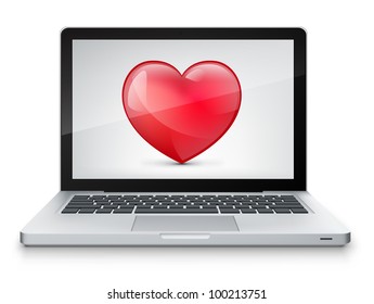 Heart Concept. Laptop on Grey Gradient Background. Vector.