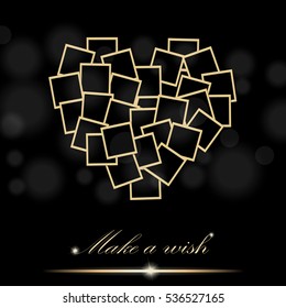 Heart concept made with empty photos on black blurred background. Memories, card, love template design. Vector illustration