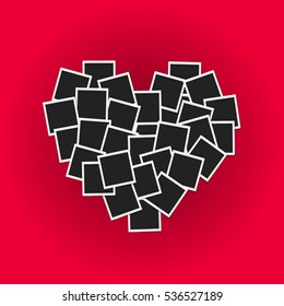 Heart concept made with photo frames on pink background. Memories, card, love template design. Vector illustration