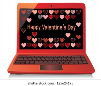 Heart Concept. Valentine's Day. Laptop on white Background. Vector.