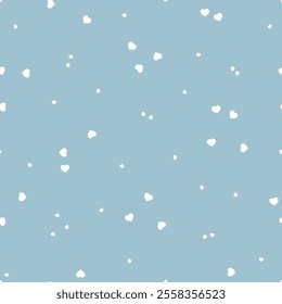 Heart Confetti Abstract Seamless Pattern. Love Blue White Background with Hearts for Valentine's day or Birthday. 
