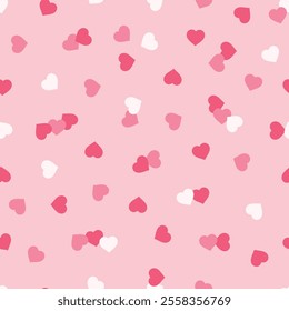 Heart Confetti Abstract Seamless Pattern. Love Pink Background with Hearts for Valentine's day or Birthday. 