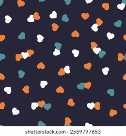 Heart Confetti Abstract Seamless Pattern. Love Colorful Background with Hearts for Valentine's day or Birthday.