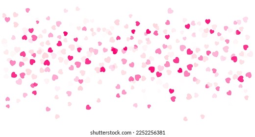 Heart Confetti Background, Love glitter for Valentine's day, Red, pink and rose hearts flying, frame or border for 14 February isolated on white, vector illustration