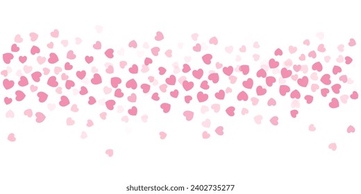 Heart Confetti Background, Love glitter for Valentine's day, Red and pink hearts flying, border for 14 February isolated on white, vector illustration