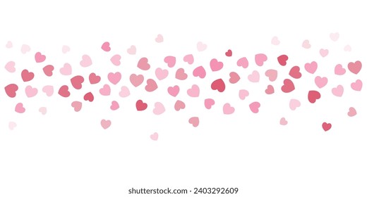 Heart Confetti Background, Love glitter for Valentine's day, Red and pink hearts flying, border for 14 February isolated on white, vector illustration