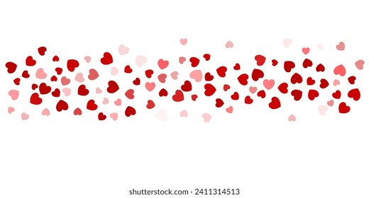 Heart Confetti Background, Love glitter for Valentine's day, Red, pink and rose hearts flying, frame or border for 14 February isolated on white, vector illustration