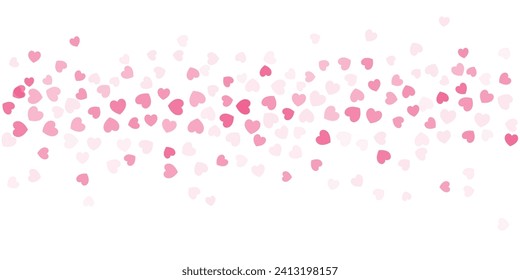 Heart Confetti Background, Love glitter for Valentine's day, Red and pink hearts flying, border for 14 February isolated on white, vector illustration