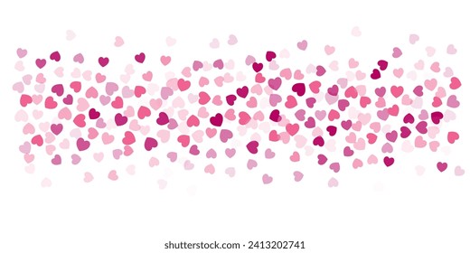 Heart Confetti Background, Love glitter for Valentine's day, Red, pink and rose hearts flying, frame or border for 14 February isolated on white, vector illustration