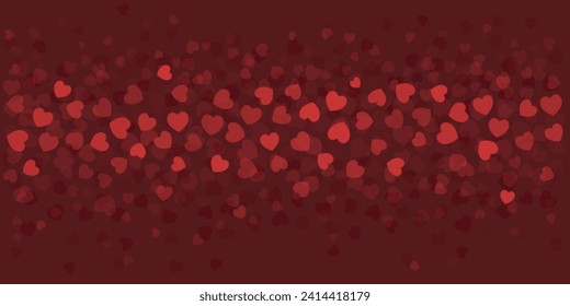 Heart Confetti Background, Love glitter for Valentine's day, Red and pink hearts flying, border for 14 February isolated on white, vector illustration