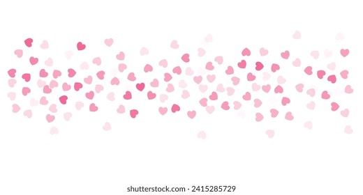 Heart Confetti Background, Love glitter for Valentine's day, Red, pink and rose hearts flying, frame or border for 14 February isolated on white, vector illustration