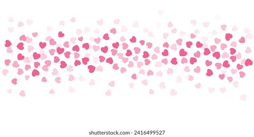 Heart Confetti Background, Love glitter for Valentine's day, Red, pink and rose hearts flying, frame or border for 14 February isolated on white, vector illustration