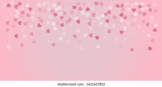 Heart Confetti Background, Love symbol for Valentine's day, White, pink and rose hearts flying, frame or border for 14 February isolated on white, vector illustration