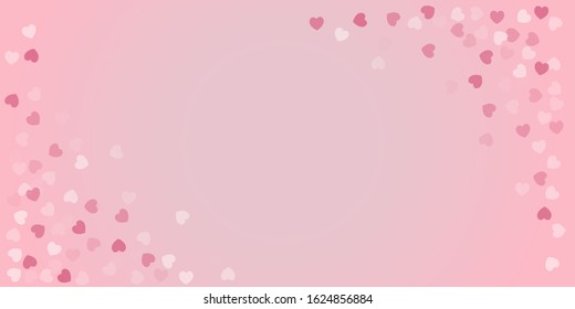 Heart Confetti Background, Love symbol for Valentine's day, White, pink and rose hearts flying, frame or border for 14 February isolated on white, vector illustration