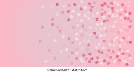 Heart Confetti Background, Love symbol for Valentine's day, White, pink and rose hearts flying, frame or border for 14 February isolated on white, vector illustration