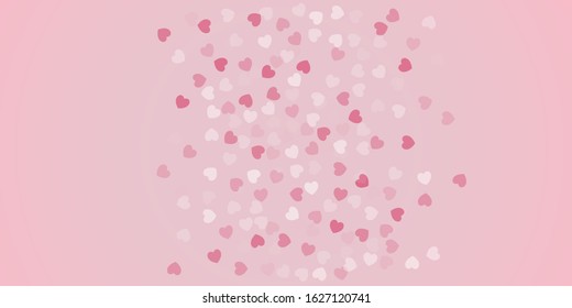 Heart Confetti Background, Love symbol for Valentine's day, White, pink and rose hearts flying, frame or border for 14 February isolated on white, vector illustration