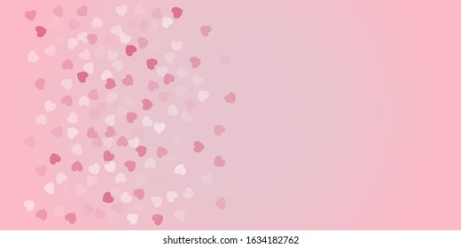 Heart Confetti Background, Love symbol for Valentine's day, White, pink and rose hearts flying, frame or border for 14 February isolated on white, vector illustration