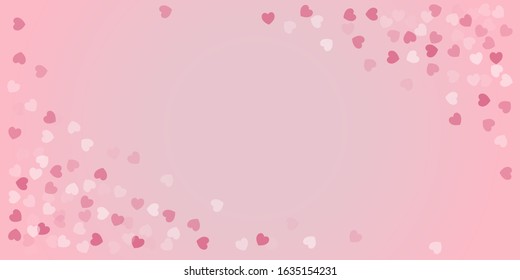 Heart Confetti Background, Love symbol for Valentine's day, White, pink and rose hearts flying, frame or border for 14 February isolated on white, vector illustration