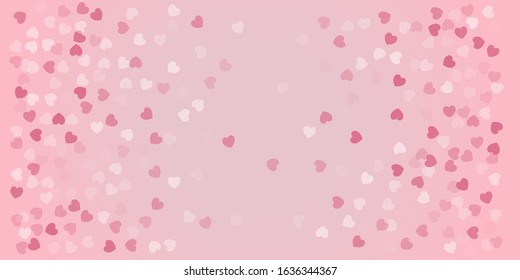 Heart Confetti Background, Love symbol for Valentine's day, White, pink and rose hearts flying, frame or border for 14 February isolated on white, vector illustration