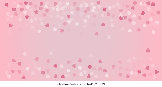 Heart Confetti Background, Love symbol for Valentine's day, White, pink and rose hearts flying, frame or border for 14 February isolated on white, vector illustration