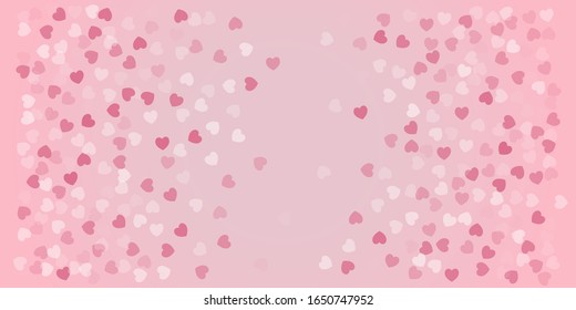 Heart Confetti Background, Love symbol for Valentine's day, White, pink and rose hearts flying, frame or border for 14 February isolated on white, vector illustration