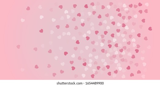 Heart Confetti Background, Love symbol for Valentine's day, White, pink and rose hearts flying, frame or border for 14 February isolated on white, vector illustration