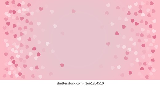 Heart Confetti Background, Love symbol for Valentine's day, White, pink and rose hearts flying, frame or border for 14 February isolated on white, vector illustration