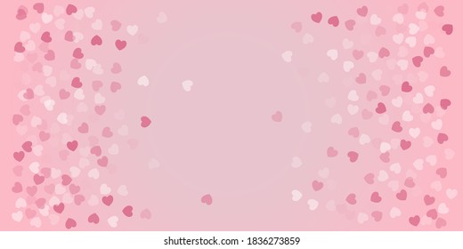 Heart Confetti Background, Love symbol for Valentine's day, White, pink and rose hearts flying, frame or border for 14 February isolated on white, vector illustration