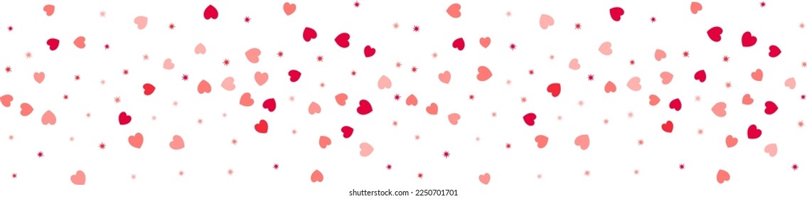 Heart Confetti Background, Love symbol for Valentine's day, hearts flying, frame or border for 14 February isolated on white, vector illustration