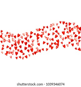 Heart confetti background with pink glitter. Valentines day. Vector frame. Hand drawn texture. Love theme for poster, gift certificate, banner. Wedding and bridal template with heart confetti.
