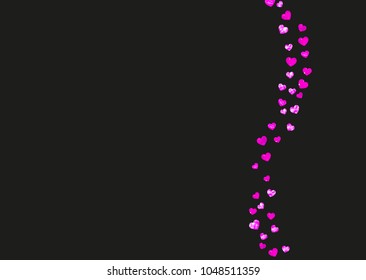 Heart confetti background with pink glitter. Valentines day. Vector frame. Hand drawn texture. Love theme for party invite, retail offer and ad. Wedding and bridal template with heart confetti.