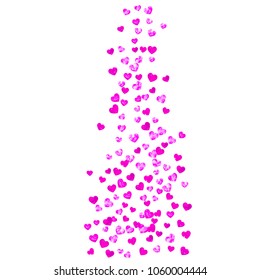 Heart confetti background with pink glitter. Valentines day. Vector frame. Hand drawn texture. Love theme for voucher, special business banner. Wedding and bridal template with heart confetti.