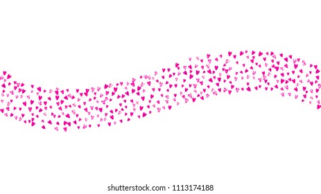 Heart confetti background with pink glitter. Valentines day. Vector frame. Hand drawn texture. Love theme for poster, gift certificate, banner. Wedding and bridal template with heart confetti.