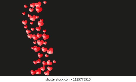 Heart confetti background with pink glitter. Valentines day. Vector frame. Hand drawn texture. Love theme for flyer, special business offer, promo. Wedding and bridal template with heart confetti.