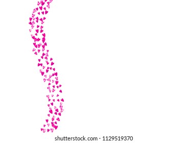 Heart confetti background with pink glitter. Valentines day. Vector frame. Hand drawn texture. Love theme for gift coupons, vouchers, ads, events. Wedding and bridal template with heart confetti.