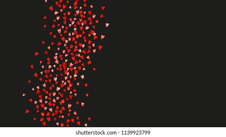 Heart confetti background with pink glitter. Valentines day. Vector frame. Hand drawn texture. Love theme for poster, gift certificate, banner. Wedding and bridal template with heart confetti.