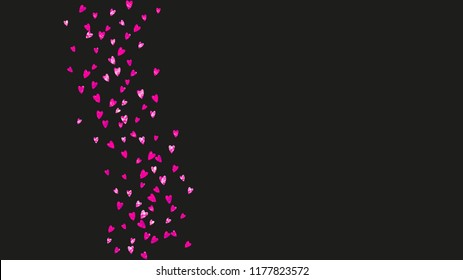 Heart confetti background with pink glitter. Valentines day. Vector frame. Hand drawn texture. Love theme for flyer, special business offer, promo. Wedding and bridal template with heart confetti.