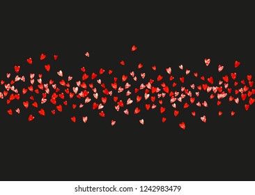 Heart confetti background with pink glitter. Valentines day. Vector frame. Hand drawn texture. Love theme for flyer, special business offer, promo. Wedding and bridal template with heart confetti.