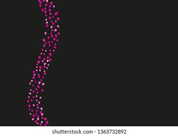 Heart confetti background with pink glitter. Valentines day. Vector frame. Hand drawn texture. Love theme for gift coupons, vouchers, ads, events. Wedding and bridal template with heart confetti.
