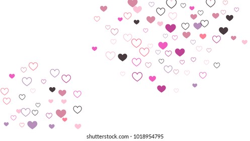 heart confetti Background for Valentine's day 14 february, Love symbols border isolated on white, vector illustration with red hearts flying, raising up or falling.